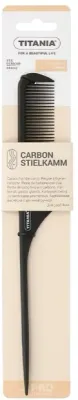 Расчёска карбоновая Titania Carbon Tail Comb 1808/C с длинной ручкой, для начёса и укладки, 24 см