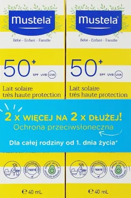 Mustela Sun Lotion Duopak SPF50+ солнцезащитный бальзам для лица и тела, набор 2×40 мл