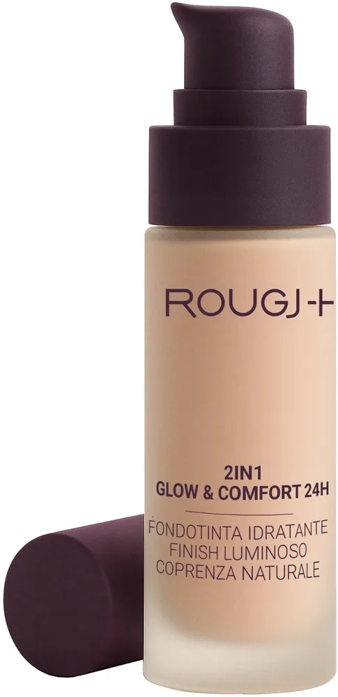 Тональный флюид Rougj+ 2in1 Glow & Comfort 24H увлажняющий сияющий, 30 мл, оттенок 01 - Light Rose