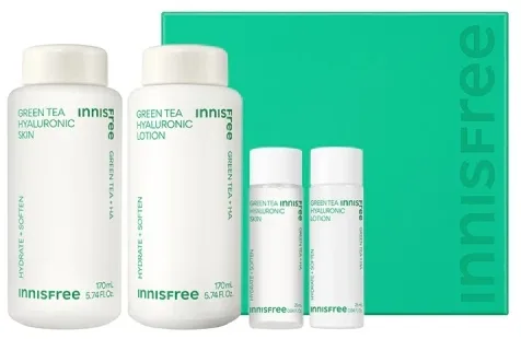 Набор для лица Innisfree Green Tea Hyaluronic тонер и лосьон с зеленым чаем и гиалуроновой кислотой 170+170 мл