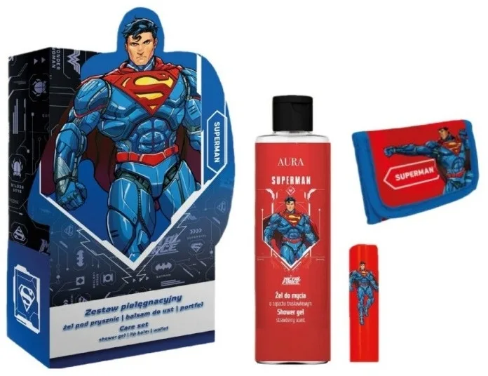 Детский набор Aura Cosmetics Superman гель для душа 300 мл бальзам для губ 3.8 г и кошелек