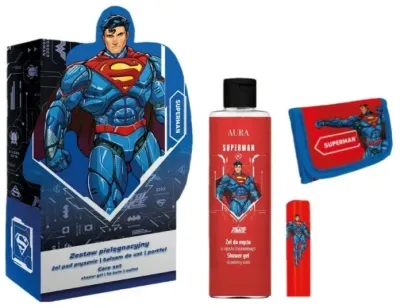 Детский набор Aura Cosmetics Superman гель для душа 300 мл бальзам для губ 3.8 г и кошелек