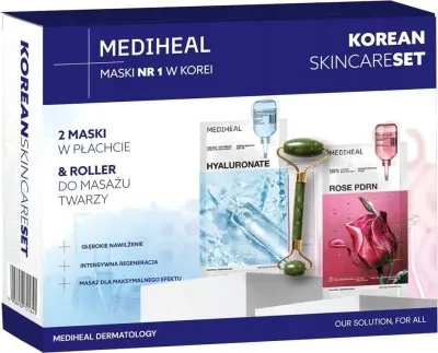 Набор Mediheal Korean Skincare тканевые маски 2 шт по 24 мл и нефритовый роллер для лица
