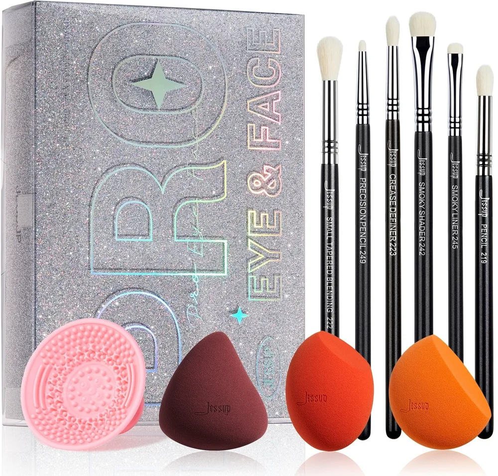 Набор для макияжа Jessup Pro Eye & Face T504 кисти для глаз 6 шт спонжи 3 шт и мини-зеркало