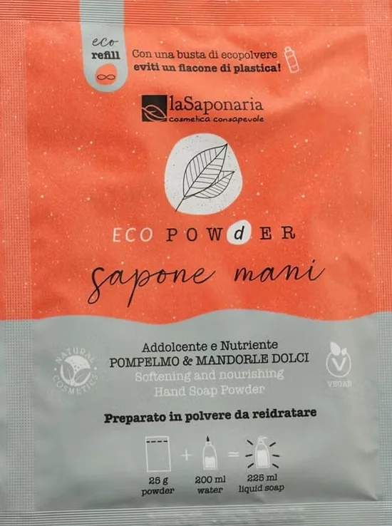 Мыло-пудра для рук La Saponaria EcoPowder с грейпфрутом и миндалём, сменный блок, 25 г