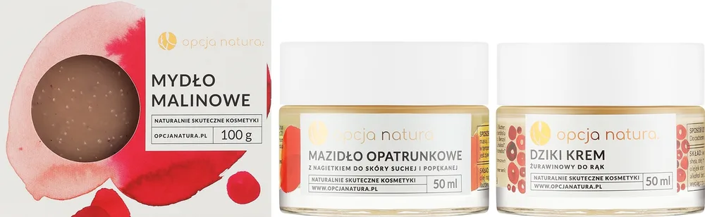 Набор для тела Opcja Natura малиновое мыло крем для рук с мочевиной и бальзам для сухой кожи 100+50+50