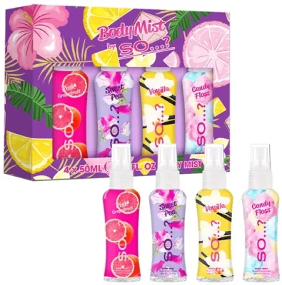 Набор спреев для тела So...? Pink Grapefruit Sweet Pea Candy Floss и Vanilla 4 шт по 50 мл