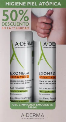 Набор для тела A-Derma Exomega смягчающий пенящийся гель для душа для сухой кожи с овсом 2x500 мл