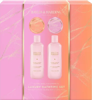 Набор Baylis & Harding Jojoba Vanilla & Almond Oil пена для ванны 250 мл гель для душа 250 мл крем для тела 100 мл и скраб для тела