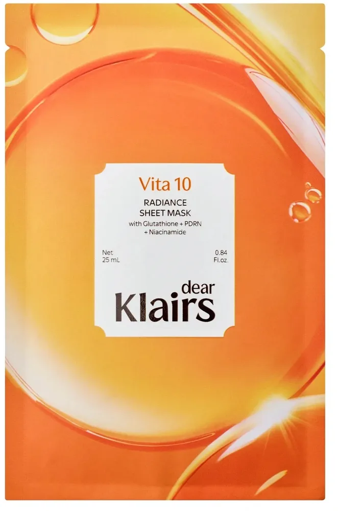 Тканевая маска для лица с 10 витаминами и PDRN Dear Klairs Vita 10 Radiance Sheet Mask, оттенок 5 x 25 мл