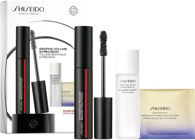 Набор Shiseido тушь для ресниц Controlled Chaos 11.5 мл средство для снятия макияжа с глаз и губ 30 мл и патчи