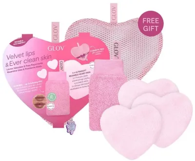 Набор Glov Velvet Lips & Ever Clear Skin перчатка для губ спонжи 3 шт и косметичка