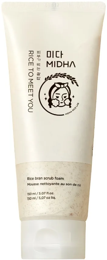 Пенка для умывания MIDHA Rice Bran Scrub Foam с рисовыми отрубями, отшелушивающая, 150 мл