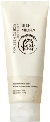 Пенка для умывания MIDHA Rice Bran Scrub Foam с рисовыми отрубями, отшелушивающая, 150 мл