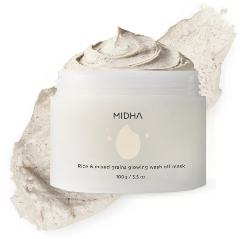 Маска для лица с рисом и злаками для сияния кожи MIDHA Rice & Mixed Grains Glowing Wash Off Mask