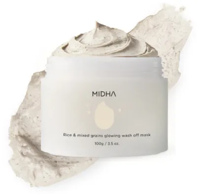 Маска для лица с рисом и злаками для сияния кожи MIDHA Rice & Mixed Grains Glowing Wash Off Mask