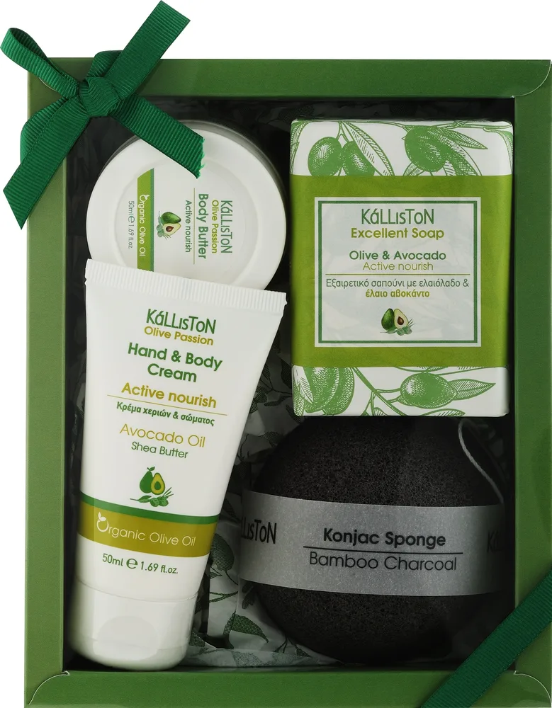 Набор Kalliston Gift Box Avocado крем для рук и тела 50 мл масло для тела 50 мл мыло 100 г и губка конжак