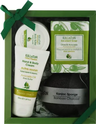Набор Kalliston Gift Box Avocado крем для рук и тела 50 мл масло для тела 50 мл мыло 100 г и губка конжак
