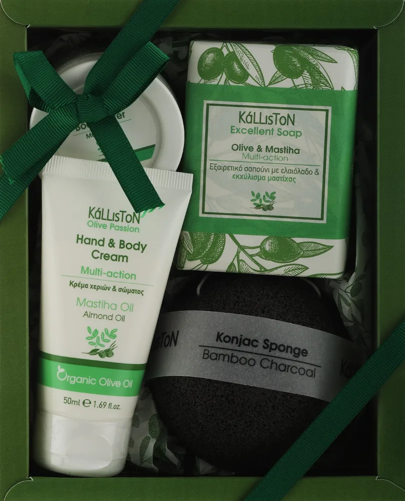 Набор Kalliston Gift Box Mastiha крем для рук и тела 50 мл масло для тела 50 мл мыло 100 г и губка конжак