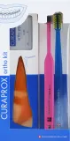 Набор Curaprox Ortho Kit ортодонтическая щетка ершики CPS 07 14 18 3 шт держатель UHS 451 воск и футляр оранжевое, розовое и синее — фото 1