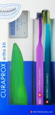 Набор Curaprox Ortho Kit ортодонтическая щетка ершики CPS 07 14 18 3 шт держатель UHS 451 воск и футляр зеленое, лиловое и голубое