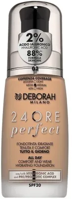 Матирующий тональный флюид Deborah 24Ore Perfect Foundation стойкий SPF 20, 30 мл