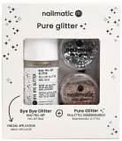 Набор Nailmatic Pure Glitter база для ногтей 8 мл блестки серебро и золото и кисть — фото 1