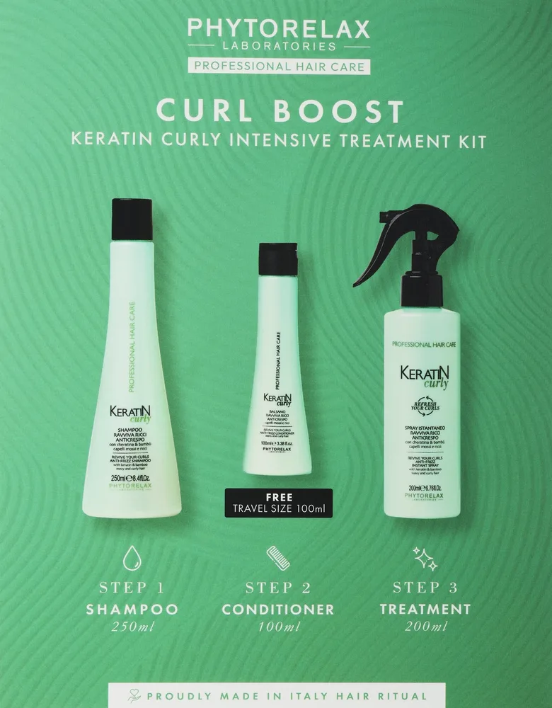 Набор Phytorelax Laboratories Keratin Curly шампунь 250 мл спрей для волос 200 мл и кондиционер 100 мл