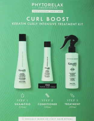 Набор Phytorelax Laboratories Keratin Curly шампунь 250 мл спрей для волос 200 мл и кондиционер 100 мл