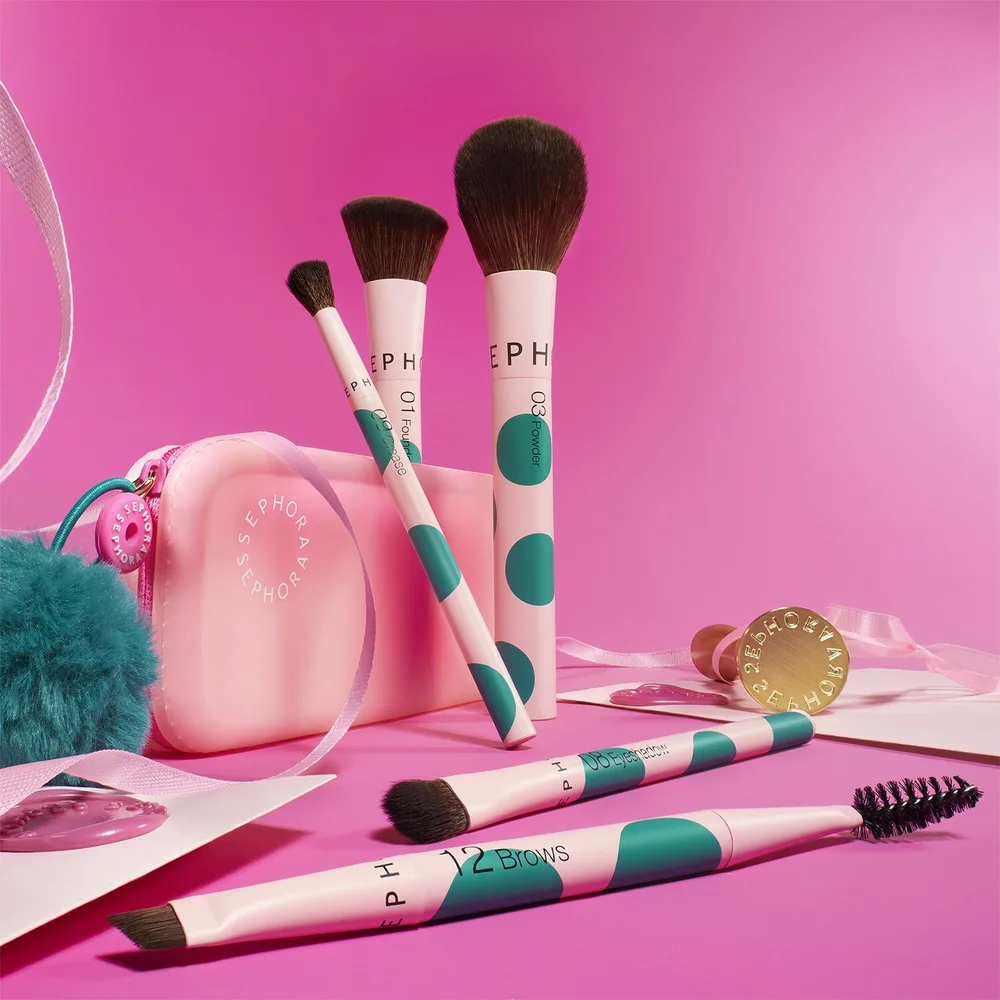 2 кисти для лица + 3 кисти для глаз Sephora Collection Set of brushes for face and eyes, 2 шт
