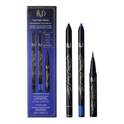 Набор для макияжа глаз KVD Beauty Tattoo Trio Waterproof Eyeliner Set, Trooper чёрный (0,5 г) + Azurite Bleu (0,5 г) + Trooper чёрный