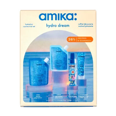 amika Hydro Dream набор для увлажнения волос шампунь кондиционер несмываемый уход маска 3 x 60 мл + 30 мл