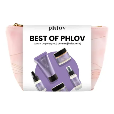 Phlov Best Of Phlov набор мини-средств для ухода за лицом с косметичкой 15 мл + 15 мл + 15 мл + 50 мл + 50 мл