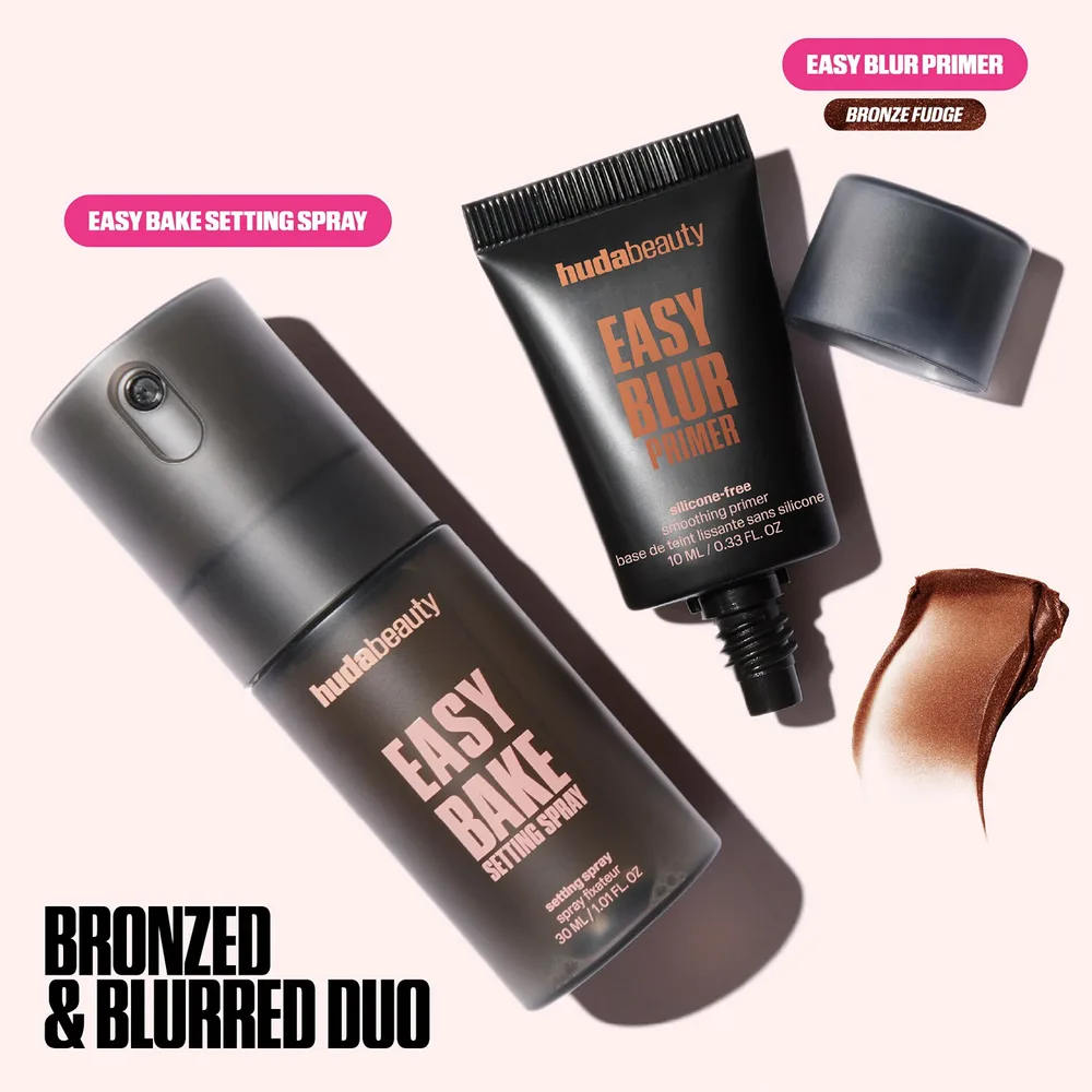 Huda Beauty Mini Bronzed and Blurred Duo набор праймер Bronze Fudge и фиксирующий спрей 30 мл + 10 мл