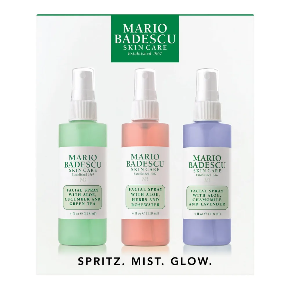 Mario Badescu Spritz Mist Glow набор мистов для лица с алоэ, огурцом и розой, 3 x 118 мл