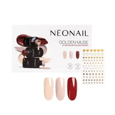 Набор гель-лаков NEONAIL Golden Muse Collection Set тёплые оттенки, золотые наклейки, 3 шт по 3 мл