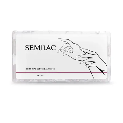 Типсы для наращивания ногтей Semilac Slim Tips System Almond тонкие прозрачные, форма миндаль, 12 размеров, 240 шт