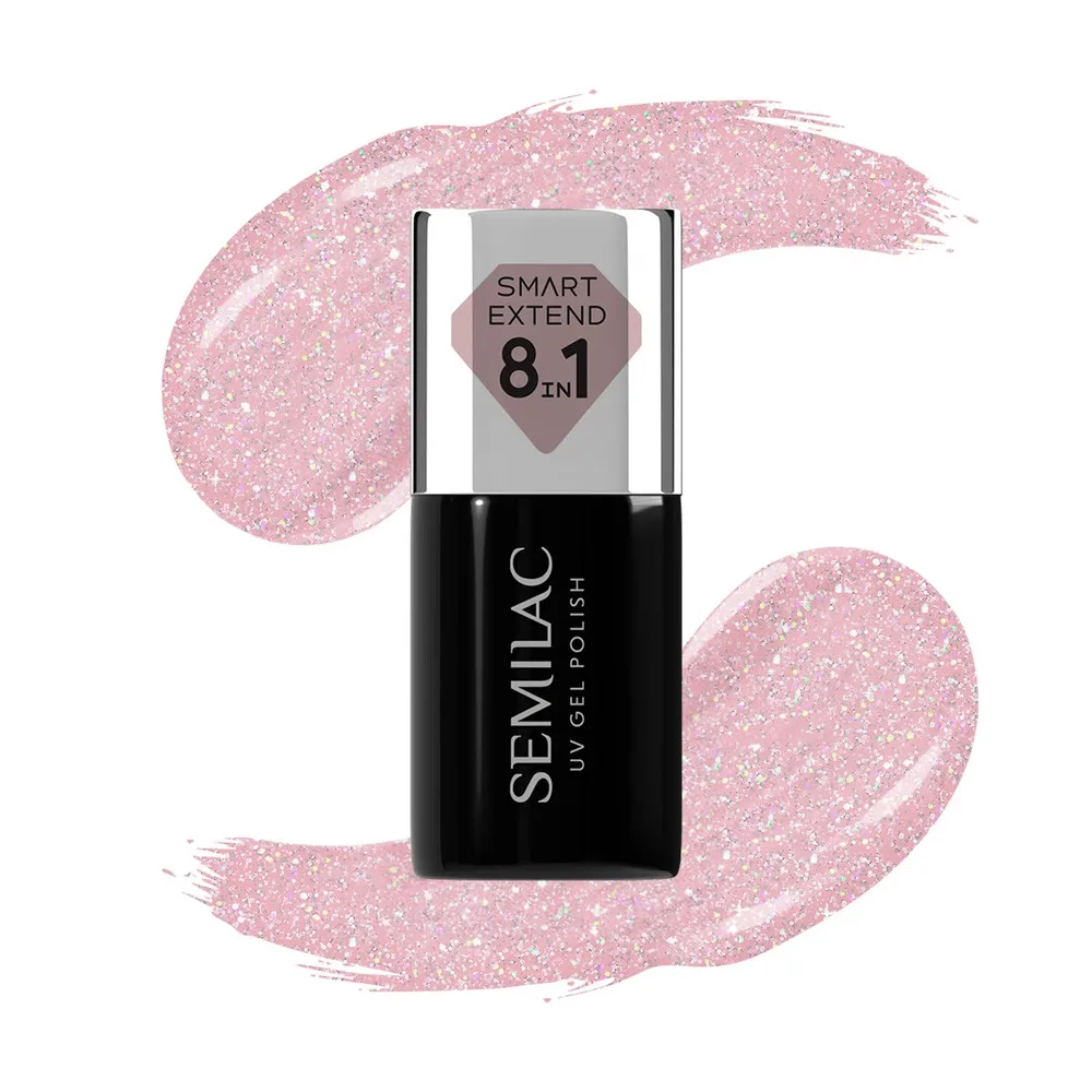 Лак гибридный для ногтей Semilac Smart Extend Glitter Dirty Nude Rose 805 с блёстками, приглушённый розовый, 7 мл