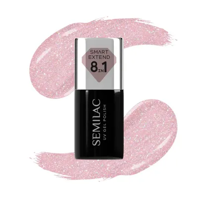 Лак гибридный для ногтей Semilac Smart Extend Glitter Dirty Nude Rose 805 с блёстками, приглушённый розовый, 7 мл