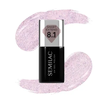 Лак гибридный для ногтей Semilac Smart Extend Glitter Delicate Pink 806 молочно-розовый с блеском, 7 мл