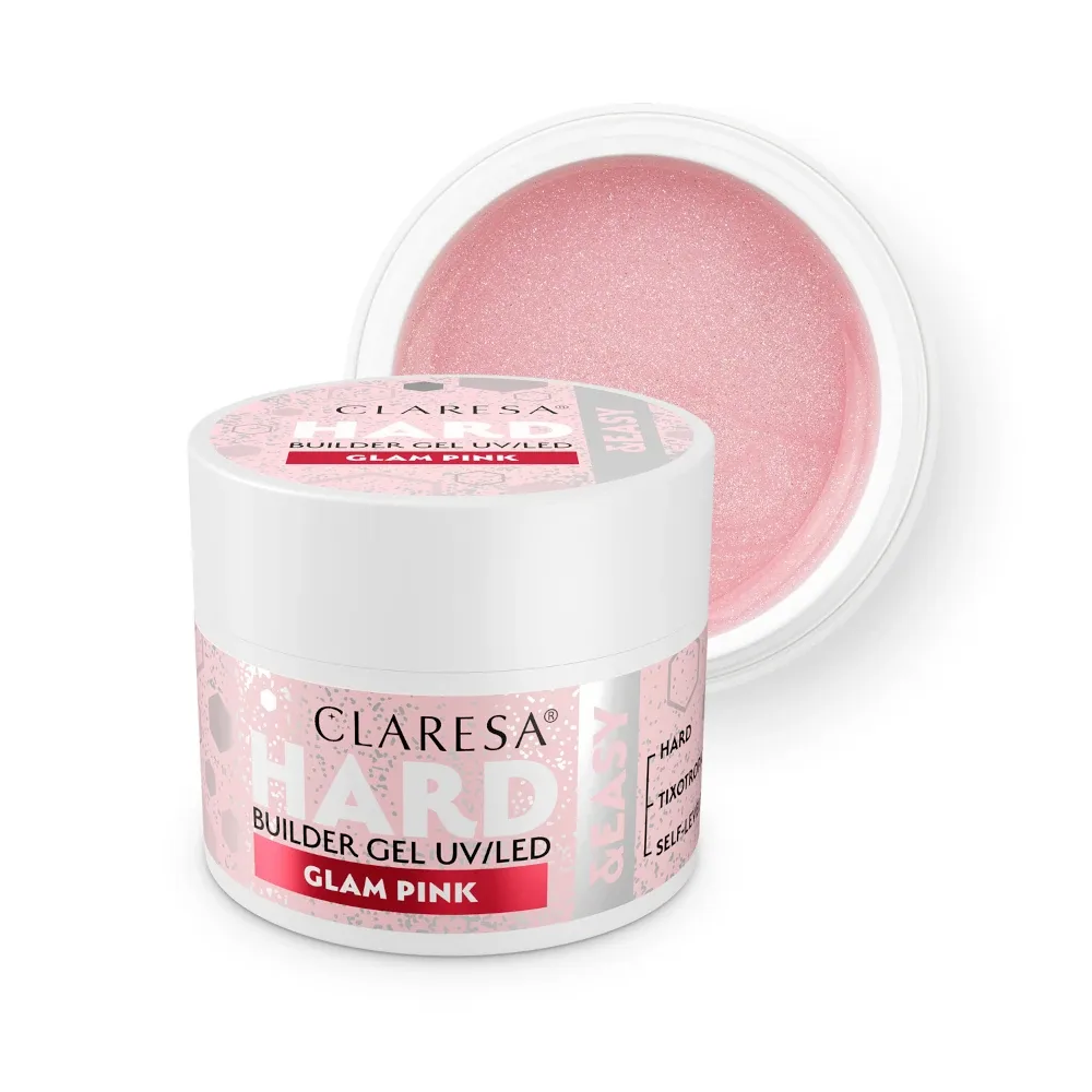 Гель строительный Claresa Nails Hard&Easy Builder Gel оттенок Glam Pink розовый, твердый самовыравнивающийся, UV и LED, 45 г