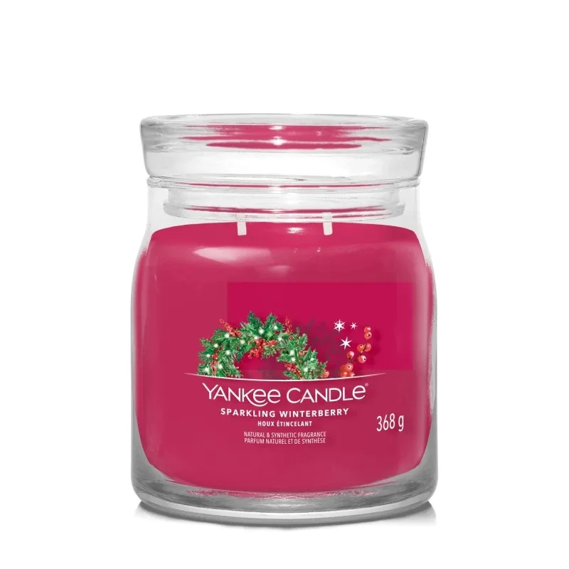 Свеча ароматическая Yankee Candle Signature Sparkling Winterberry средняя в банке, два фитиля, соевый воск