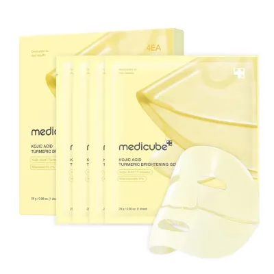 Маска для лица тканевая Medicube Kojic Acid Turmeric Brightening Gel Mask гелевая, для сияния и ровного тона, с ниацинамидом, набор 4 шт