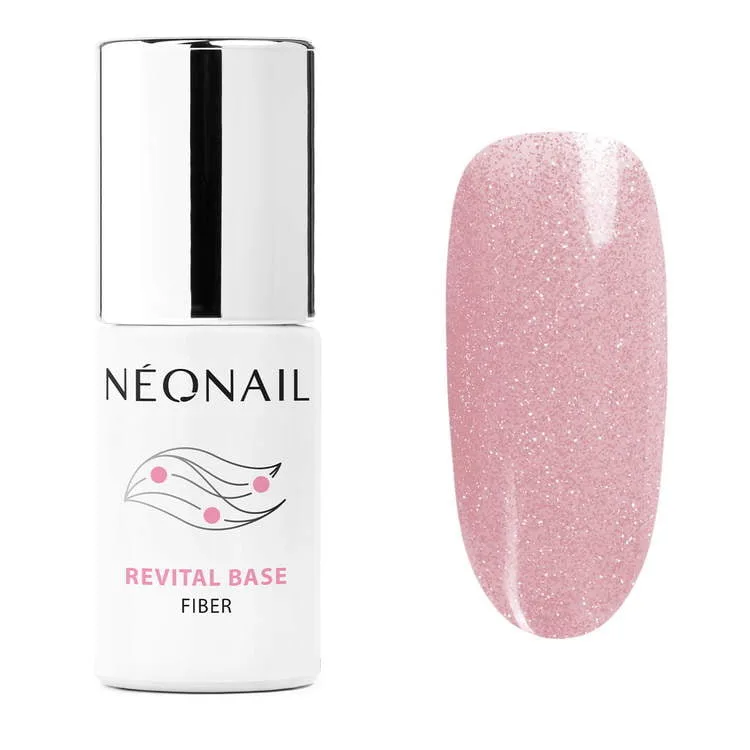 База для гель-лака NEONAIL Revital Base Fiber Blinking Cover Pink розовая с серебристым глиттером, самовыравнивающаяся, 7,2 мл