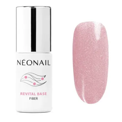 База для гель-лака NEONAIL Revital Base Fiber Blinking Cover Pink розовая с серебристым глиттером, самовыравнивающаяся, 7,2 мл