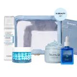 Набор корейского ухода за лицом K-Beauty Moisture Boost Set 5 средств: пудра, сыворотка, спрей, крем и маска, косметичка 24x7x18 см — фото 1