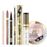 Набор для макияжа Eveline Cosmetics: жидкие румяна-помада + палетка 4 в 1 + мыло для бровей + лайнер-фломастер + тушь для ресниц — фото 1