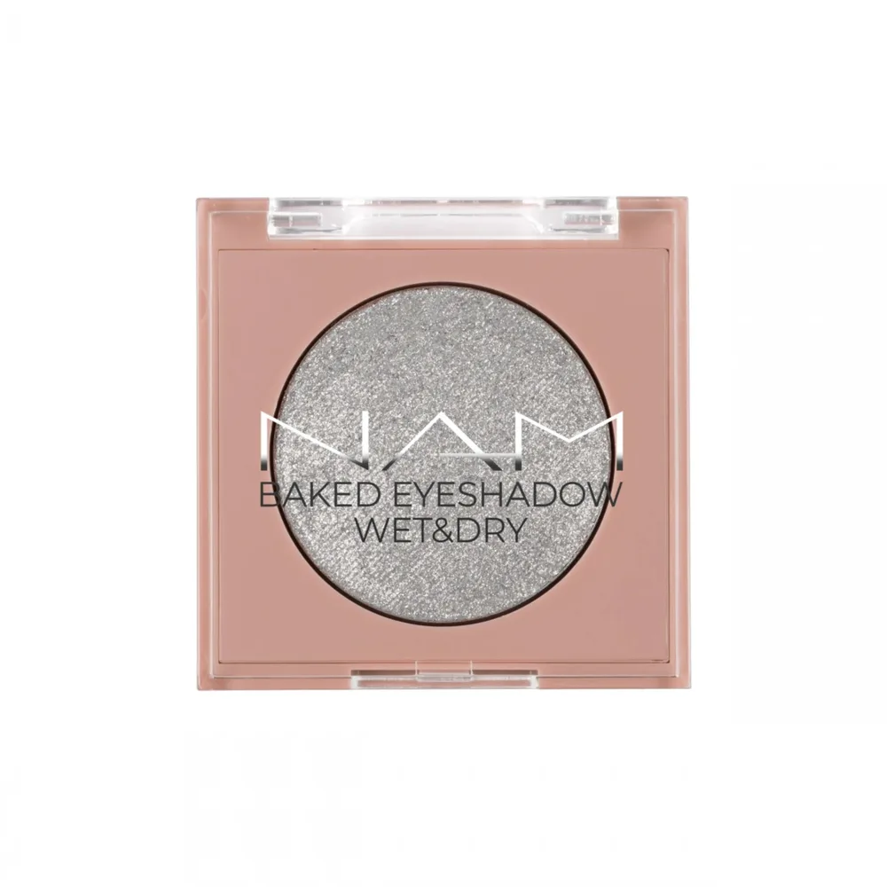 Тени для век NAM Baked Eyeshadow запечённые серебристые с искрой, оттенок 2, одинарные