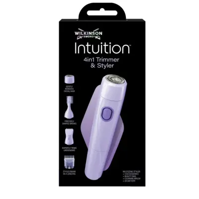 Триммер женский Wilkinson Intuition 4 в 1 для бровей, тела и бикини, 4 насадки, чехол, батарейка в комплекте