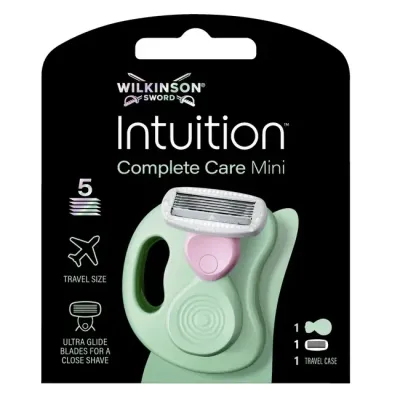 Бритва женская Wilkinson Sword Intuition Complete Care Mini 5 лезвий Ultra-Glide, увлажняющая формула Hydra-Boost, дорожный футляр